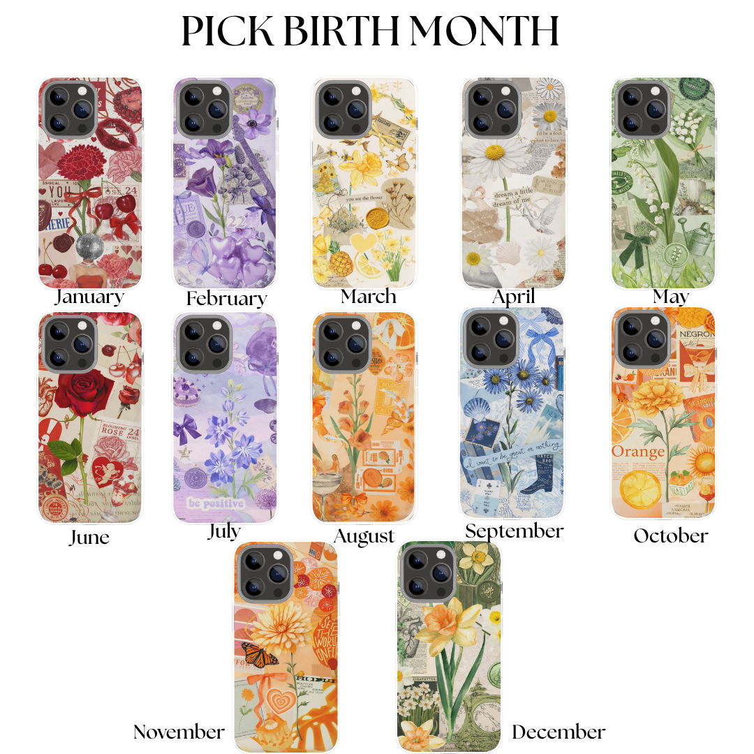 Birth Flower Collage Phone Case, Birth Month Gifts, Narcissus Floral Print Case image 1