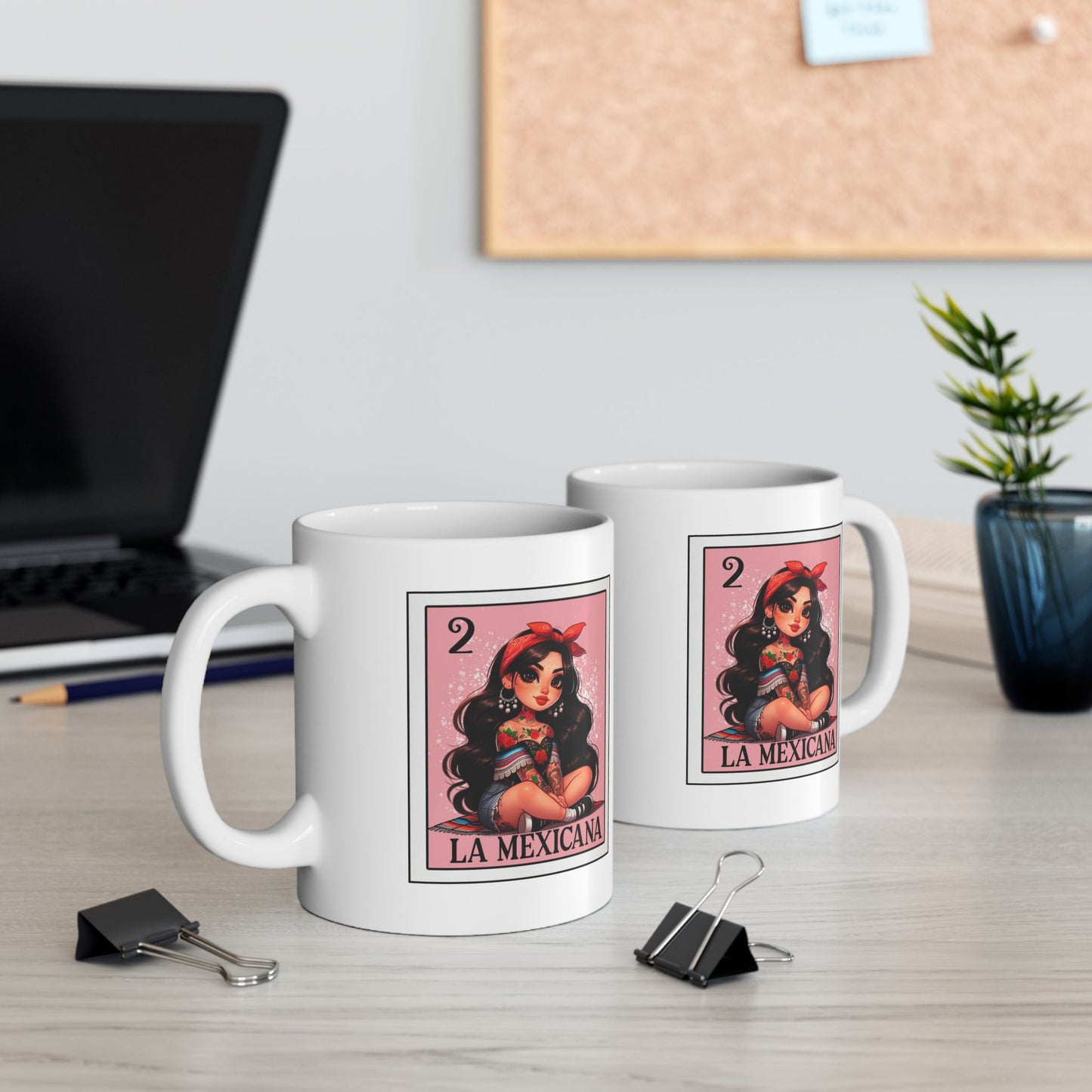 Chibi Girl Lotería Card Mug – Spanish Coffee Cup, la mexicana or la gordita Gift image 0