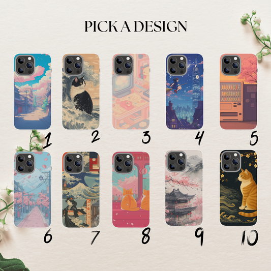 Japanese Vintage Watercolor Temple Phone Case Cherry Blossom Traditional Japan A image 1