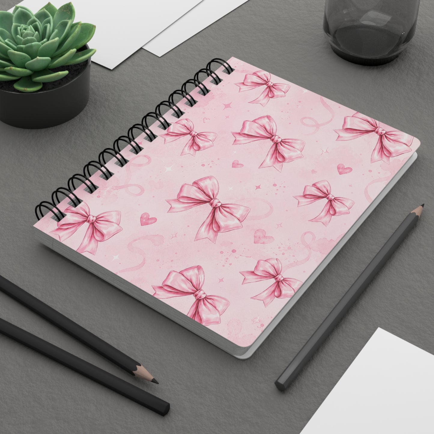 Pink Coquette Bow Notebook | Cute Aesthetic Spiral Journal