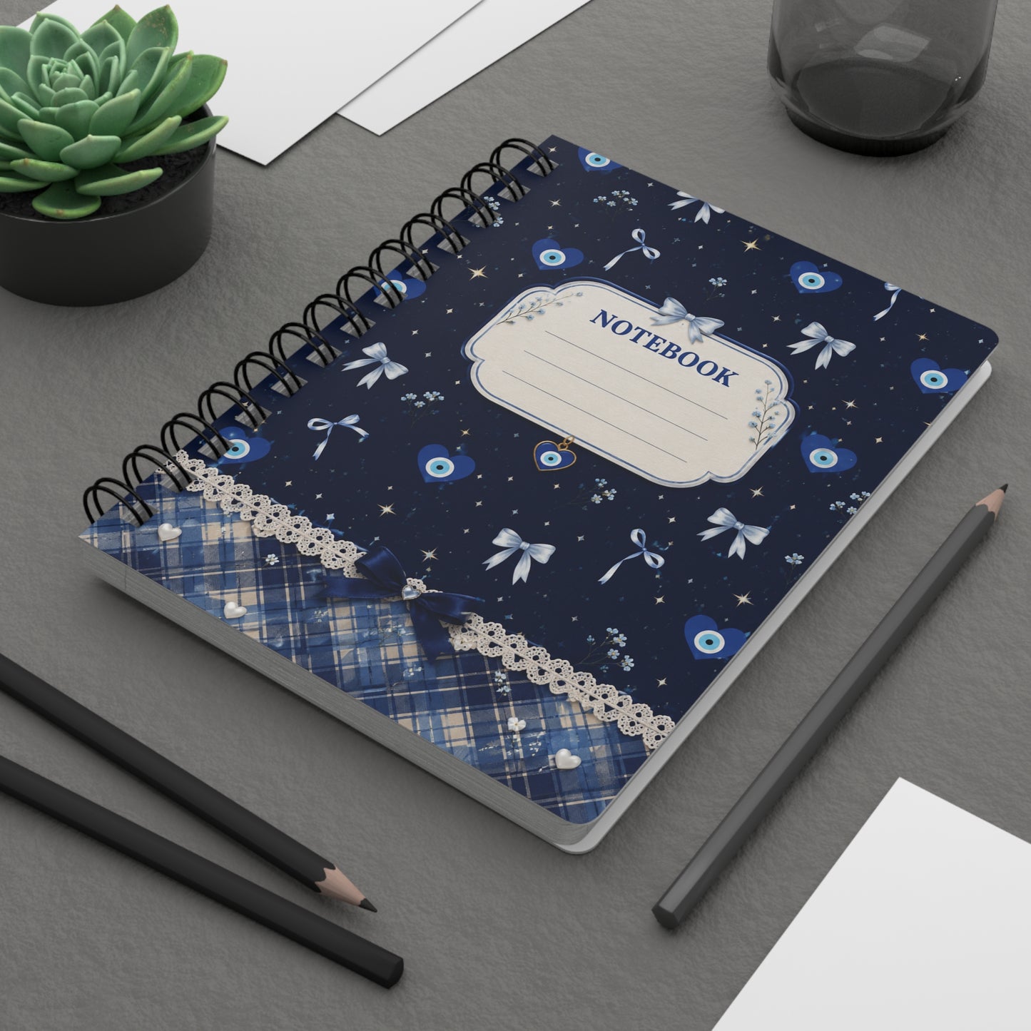 Blue Evil Eye Spiral Notebook | Aesthetic Journal | Greek Mati Notebook | Cute College & School Notebook | Hardcover Journal