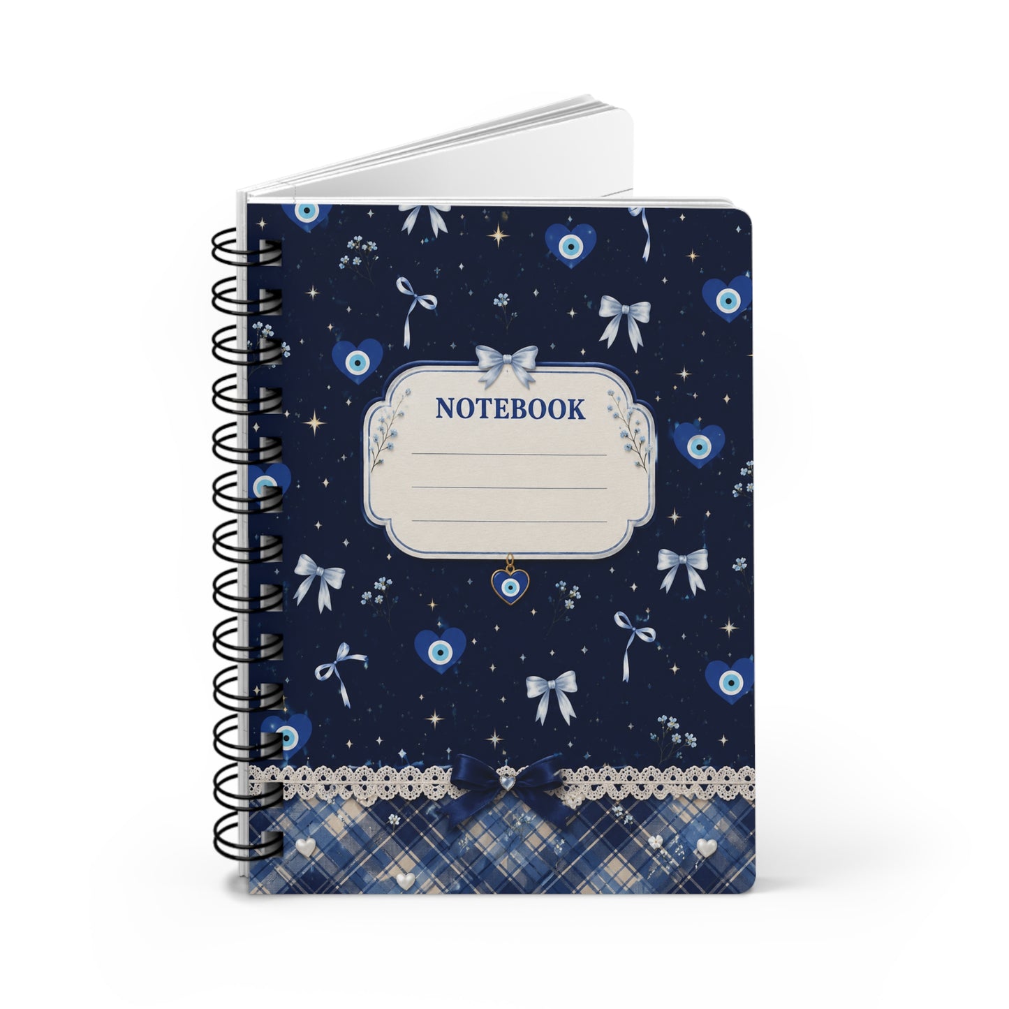 Blue Evil Eye Spiral Notebook | Aesthetic Journal | Greek Mati Notebook | Cute College & School Notebook | Hardcover Journal