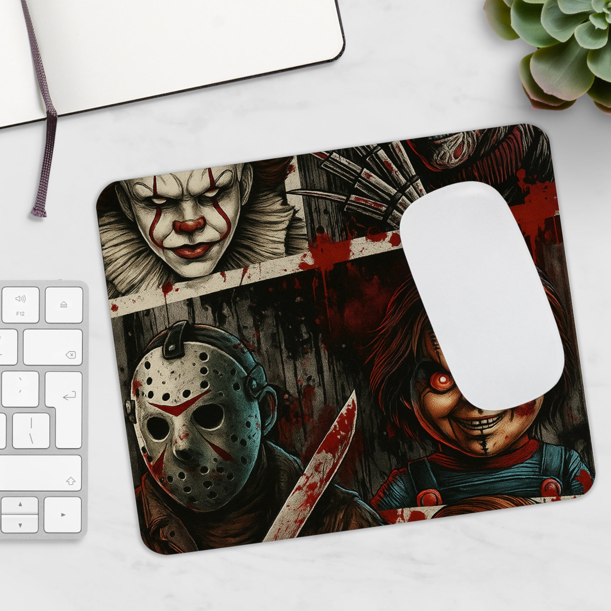 Horror Mousepad Michael Myers Ghost Face & Graveyard Halloween Design with Blood image 0