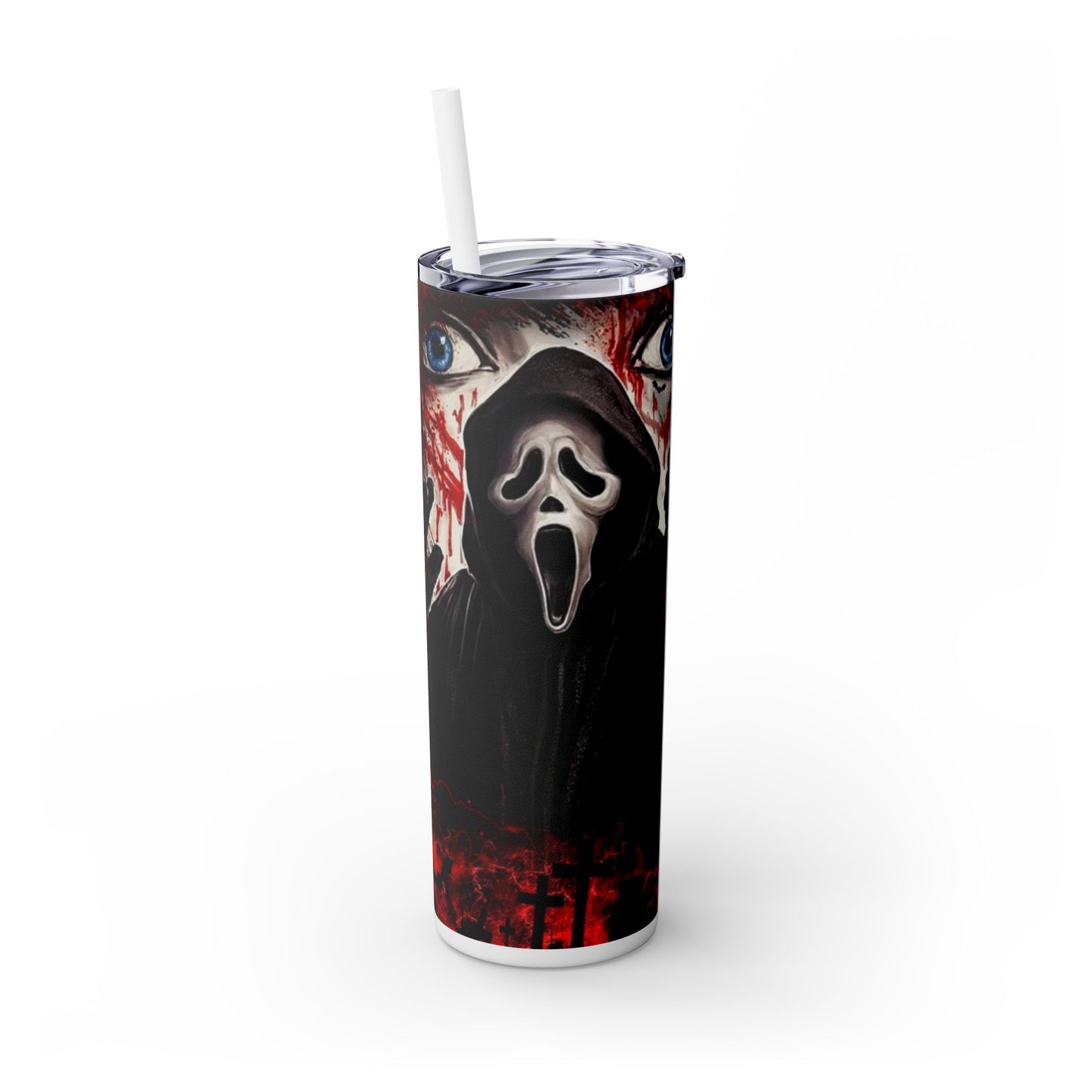 Ghost Face &amp; Graveyard Halloween Design with Blood Splatter and Knive image 0