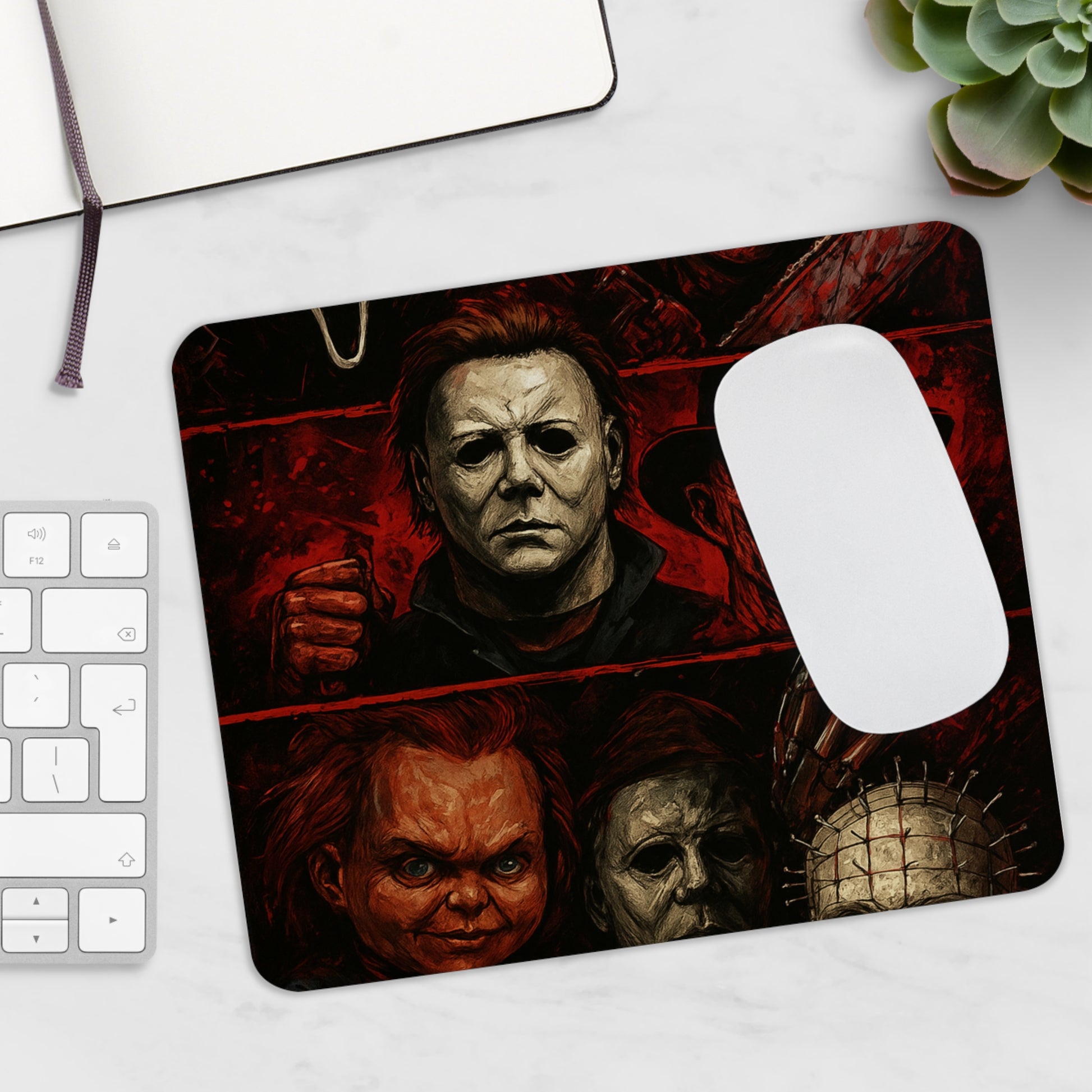 Horror Mousepad Michael Myers Ghost Face & Graveyard Halloween Design with Blood image 3