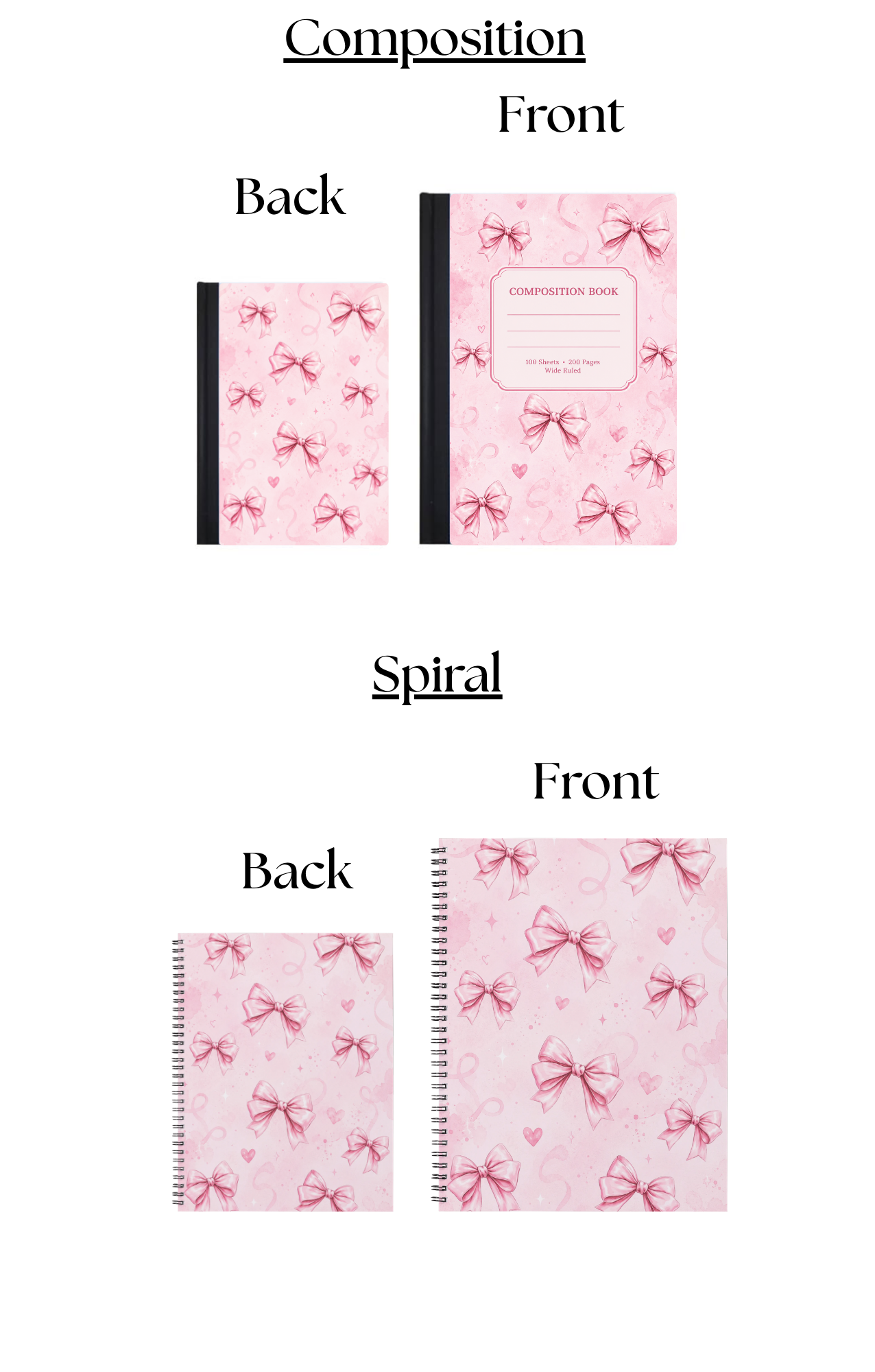 Pink Coquette Bow Notebook | Cute Aesthetic Spiral Journal